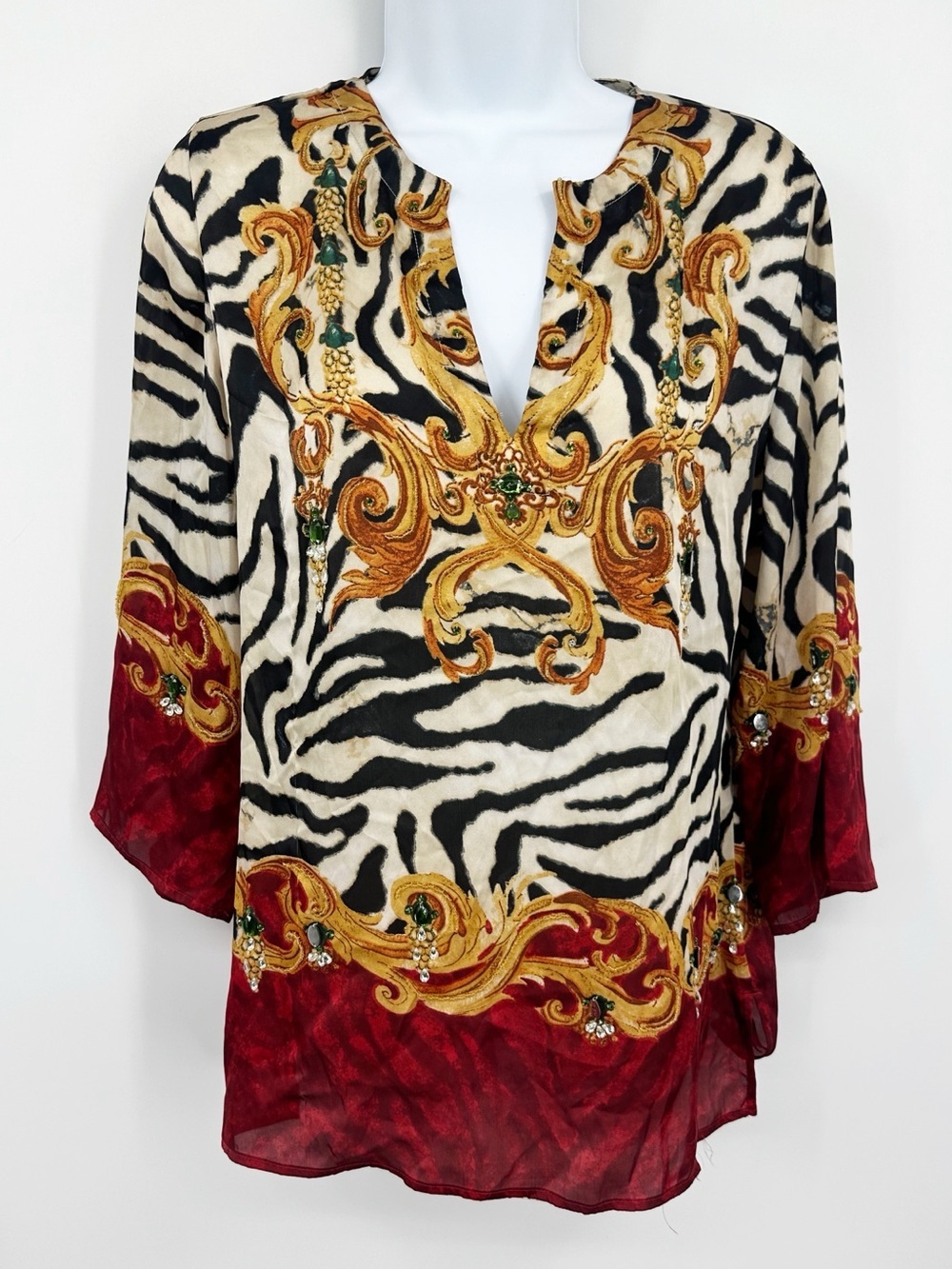 Chicos Vintage Y2K Woman's Zebra Boho Top Size 0 Whimsical Fairycore